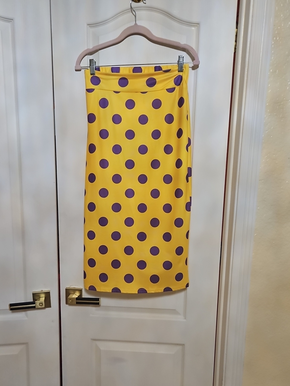 New Without Tags Yellow Polka Dot Midi Skirt with Purple Dots